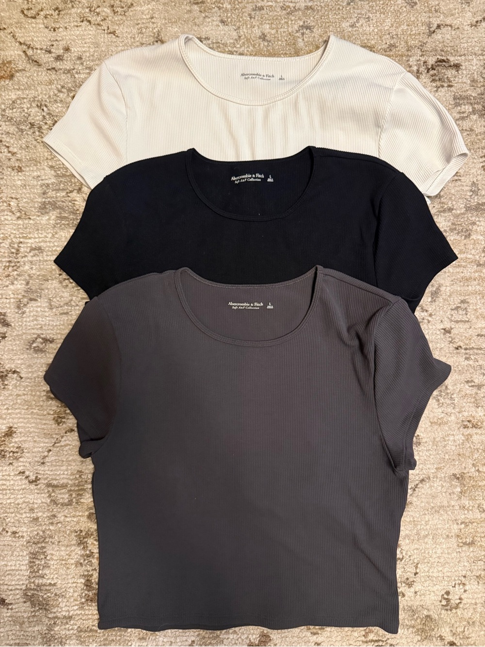 Abercrombie & Fitch Ribbed Scoop Neck Tee Trio - White, Black, Charcoal